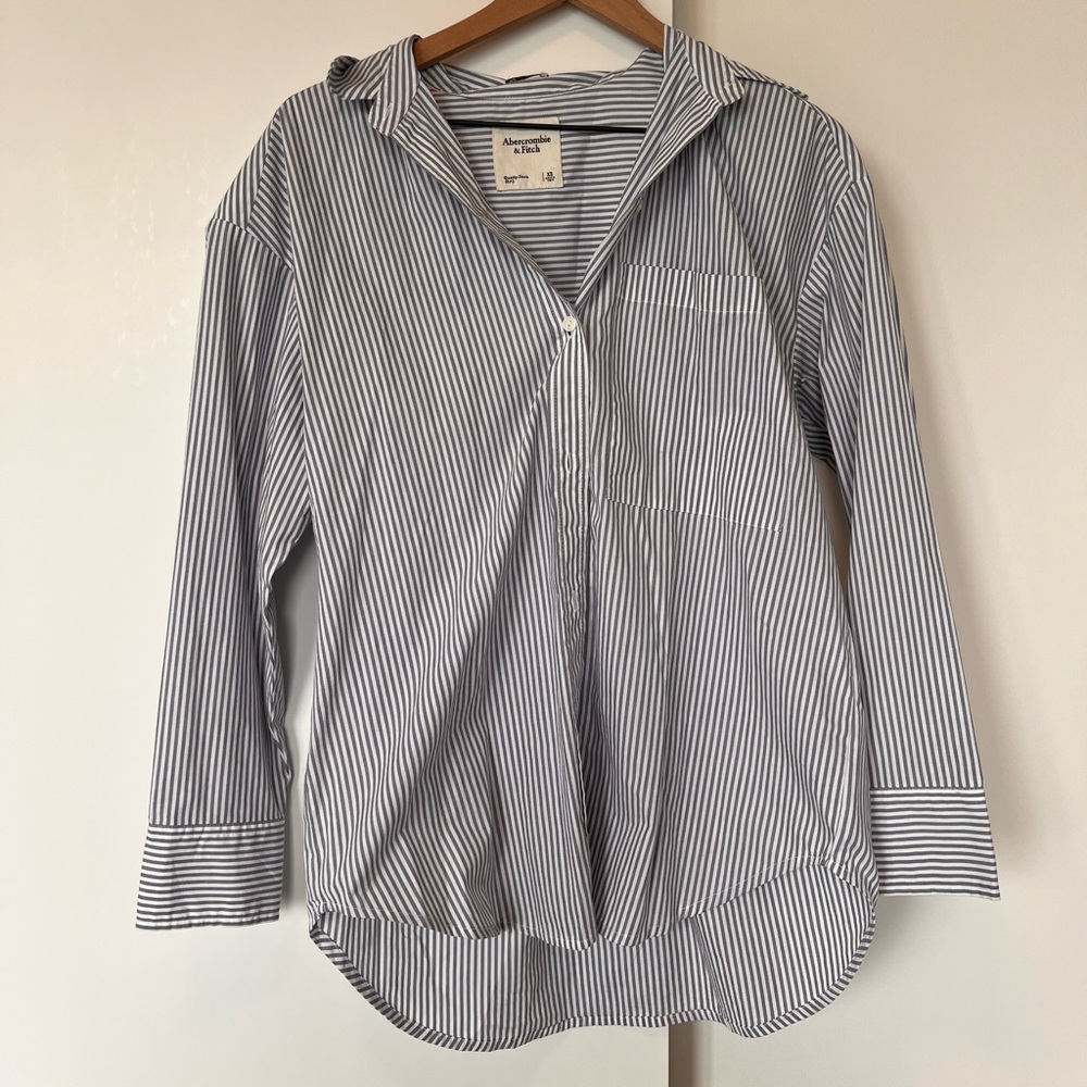 abercrombie oversized poplin shirt blue stripe